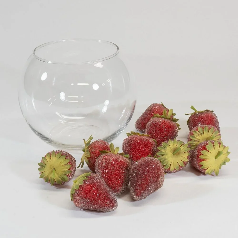 Pier One Imports Sugared Beaded Strawberries in Round Glass Bowl